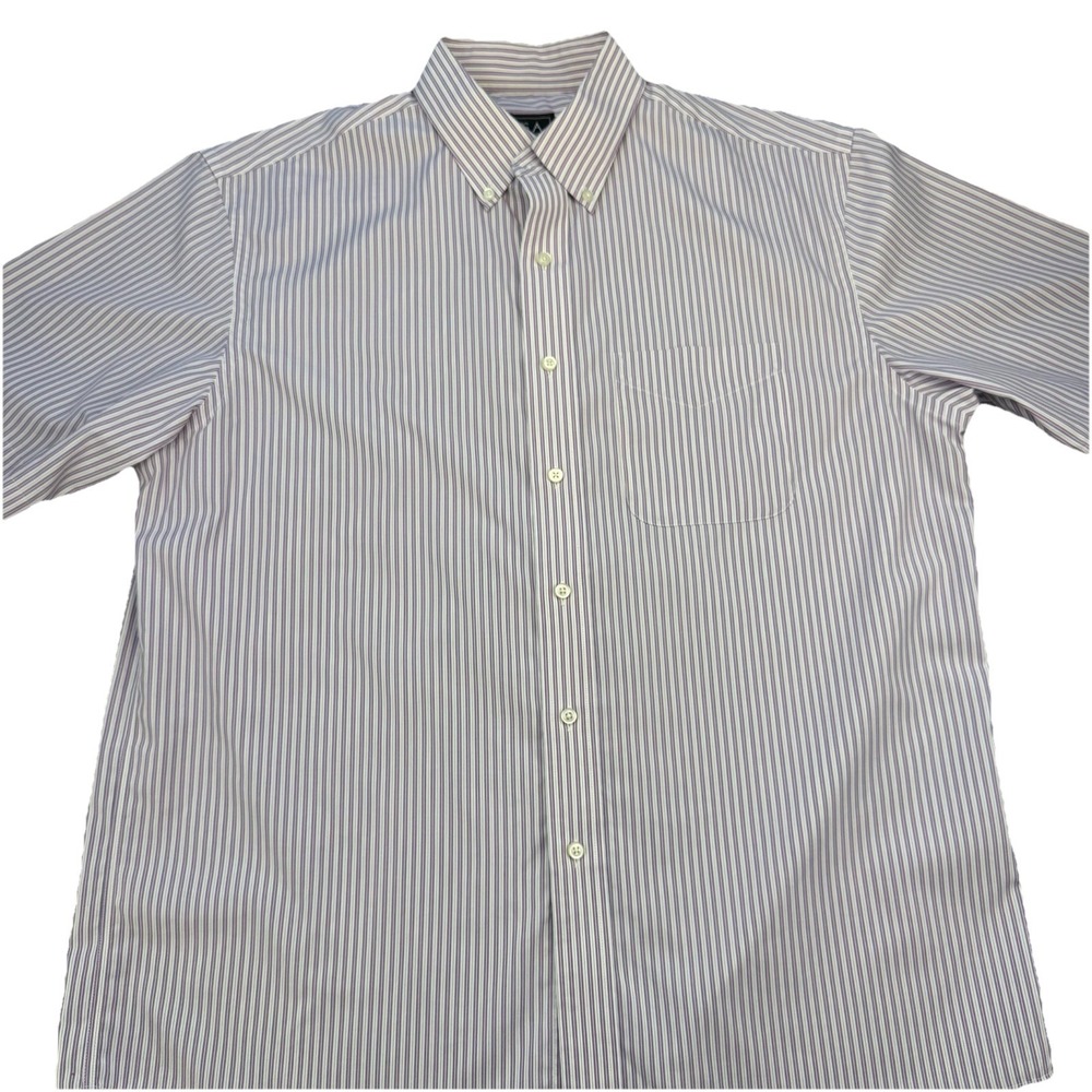 Jos A Bank Men's Traveler Short Sleeve Button Down Purple White Stripe Sz L